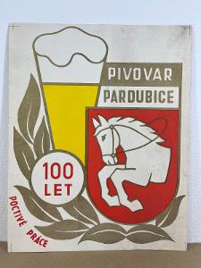 Stará papírová reklamní cedule pivovar PARDUBICE - pivo Pernštejn