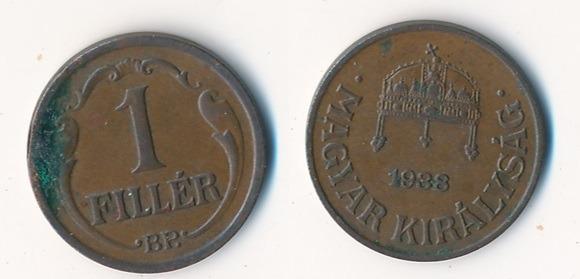 Maďarsko 1 fillér 1938