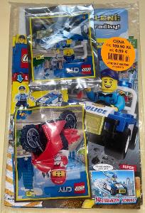 Lego CITY=2 x časopis +2 hračka Lego-POLICISTA+POLICEJNÍ VŮZ+ MOTORKA