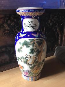Stará, vysoká, čínská, ručně malovaná váza - značeno (63cm)