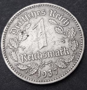 Třetí Říše -- 1 Reichmark 1937F -pěkná