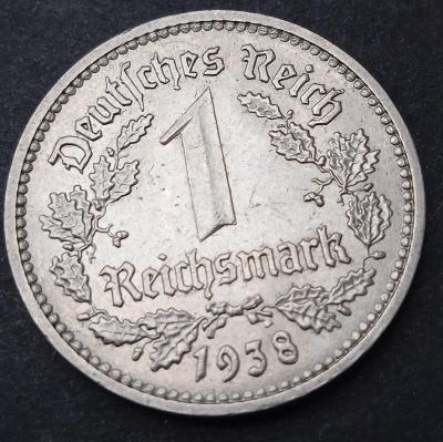 Třetí Říše -- 1 Reichmark 1938F -krásná - vzácná