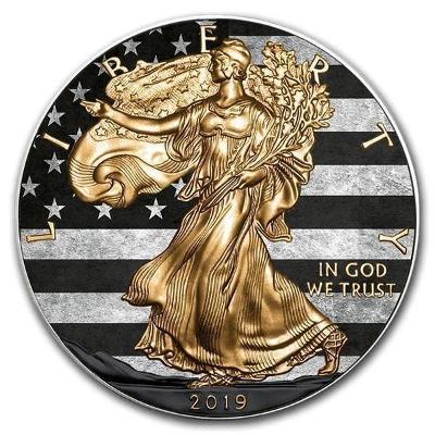 1oz ag American Silver Eagle 2019 - Liberty Old Flag - s certifikátom