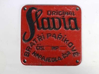 Starožitná kovová značka SLAVIA, stabilní motor