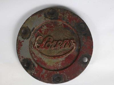 Starožitná kovová značka LORENZ, víčko stabilního motoru
