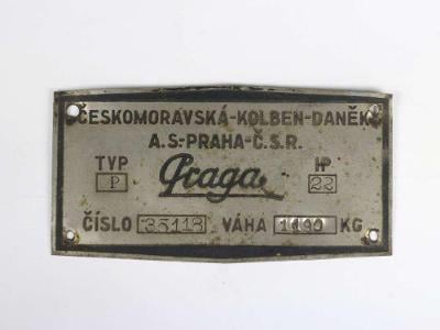 Starožitná kovová značka KOLBEN-DANĚK, PRAGA, k automobilu