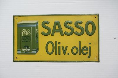Reklamná plechová ceduľa na olivový olej SASSO