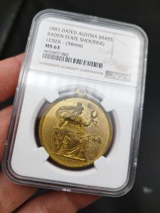 AE Střelecká medaile Baden 1883 - NGC ms63!
