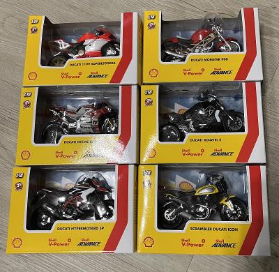 Kompletná zberateľská sada - motorky Ducati & Shell 1:18