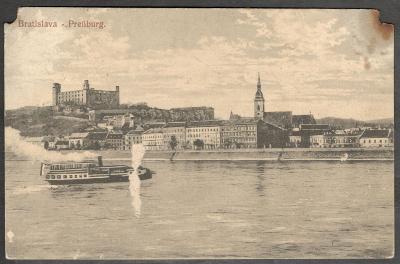 Bratislava 1924 Pressburg, Hrad, Dunaj & parník, poškozená, 02