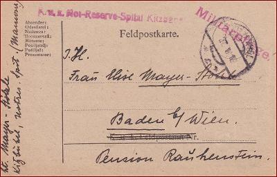 RU 1916 Feldpost Kitzbühel * Feldpostkarte, pečiatka, spital * F003