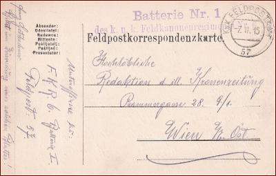 RU 1915 Feldpost nr. 57 * Feldpostkarte, pečiatka, regiment * F005