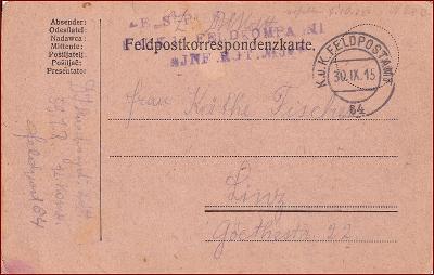 RU 1915 Feldpost nr. 64 * Feldpostkarte, pečiatka, regiment * F015