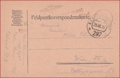 RU 1916 Feldpost nr. 297 * Feldpostkarte, pečiatka, regiment * F079