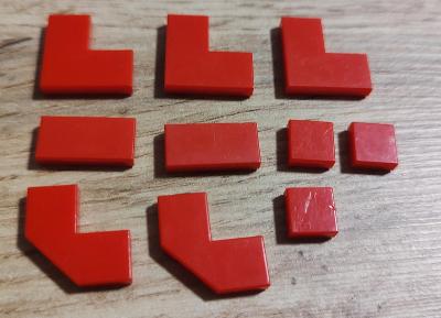 LEGO hladké dílky 1x2, 1x1, rohový 2x2- červené