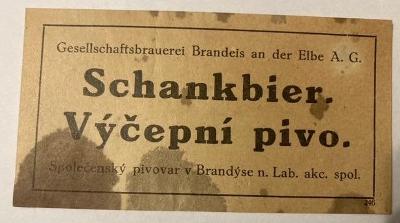 Stará pivní etiketa Společenský pivovar Brandýs nad Labem