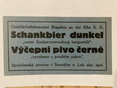 Stará pivní etiketa Společenský pivovar Brandýs nad Labem 2