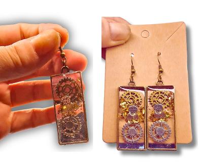 Ručně vyráběné náušnice z pryskyřice a kovu - unikátní umělecké šperky