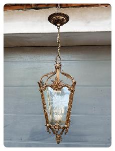 Starožitná mosazná luxusně zdobená lucernička - lustr 