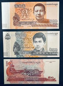 Kambodža, 3 ks set - 100, 200, 500 Riels, UNC