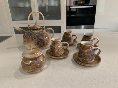 Keramický servis čajový béžovo hnědý