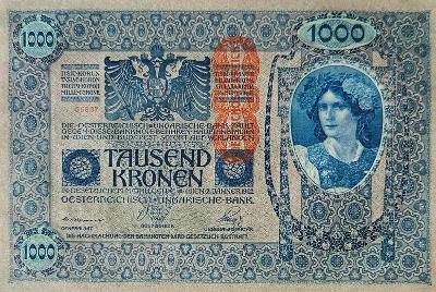 1000 korun 1902 série 1748 - přetisk DÖ - velmi krásná nepřeložená