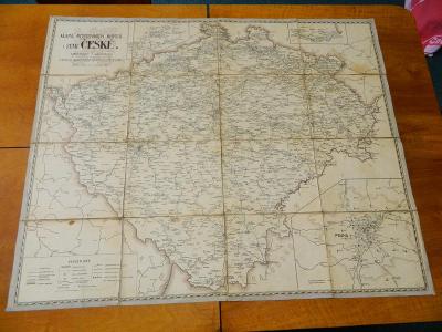 stará mapa na plátně - MAPA POŠTOVNÍCH KURSŮ v zemi ČESKÉ - 1929