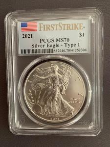 # TOP # 2021 type 1 # US silver EAGLE # PCGS MS70!! #