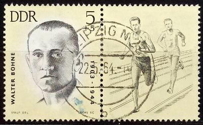 DDR: MiNr.958 Walter Bohne, Runner 5pf+5pf+Label 1963