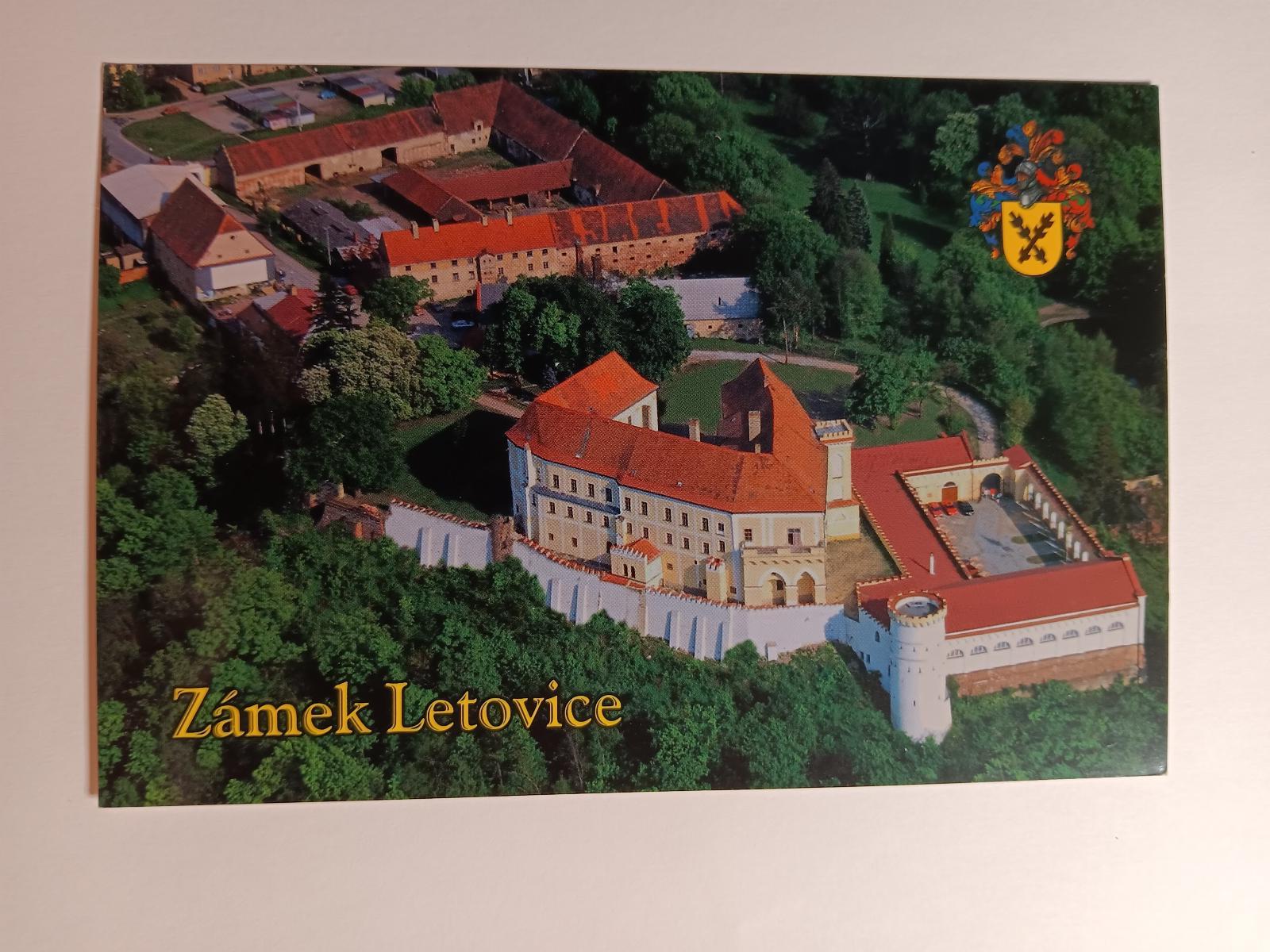 Zámok Letovice - letecký pohľad - erb - pohľadnica VF - Zberateľstvo