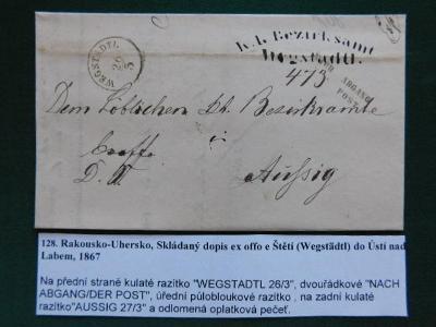 128. Rakousko-Uhersko, Skládaný dopis ex offo e Štětí (Wegstädtl) do Ú