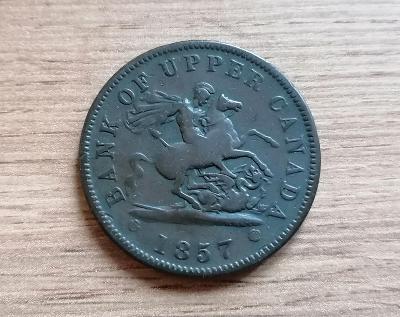 H. Kanada 1 Penny 1857 koloniální mince Upper Canada Severní Amerika