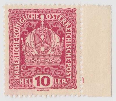 Rakousko, 1916, 10 H Znak, krajový kus s deskovou značkou (DZ), vzácné