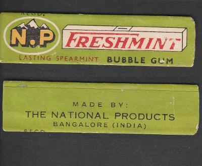 žvýkačkový obal od žvýkačky CHEWING GUM --- N.P - FRESHMINT - INDIA