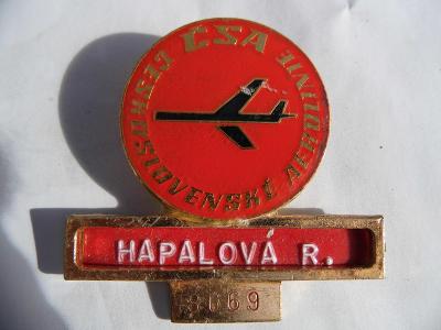 Služobný odznak pre letušku ČSA - číslovaný