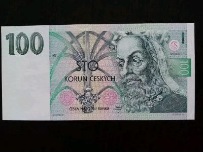 Bankovka 100 korún Česká republika 1995 zriedkavejšia séria B krásny stav