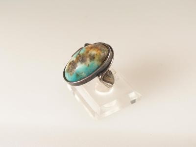 stříbrný autorský šperk - prsten - velký přírodní kámen - tyrkys ?