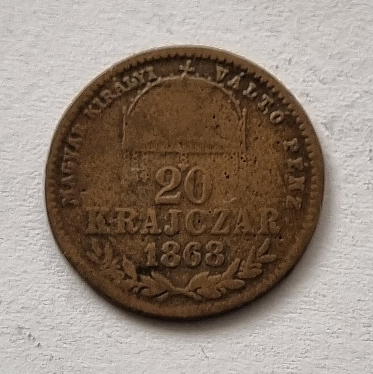 Dobové falzum 20 krajčíra 1868 G.Y.F, F.J.I - Numizmatika