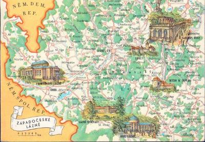 11D8730 Mapa - Kynžvart, Františkovy Lázně, Karlovy Vary, Mariánské L.