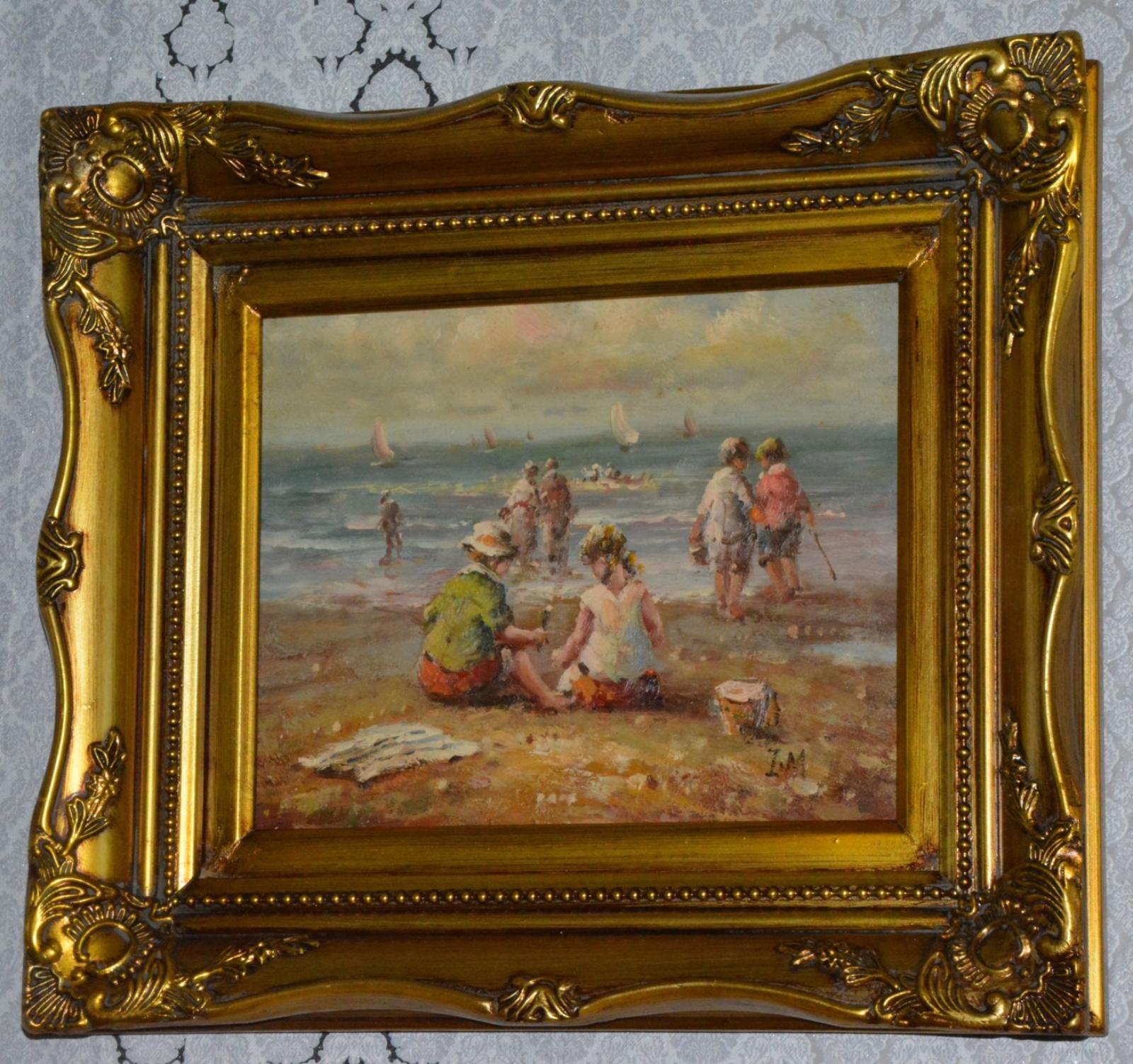 Zámocký obraz - Na pláži - olej na doske - Umenie