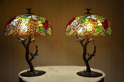 Tiffany lampy - stromy s vtáčikmi - UNIKÁT - pár