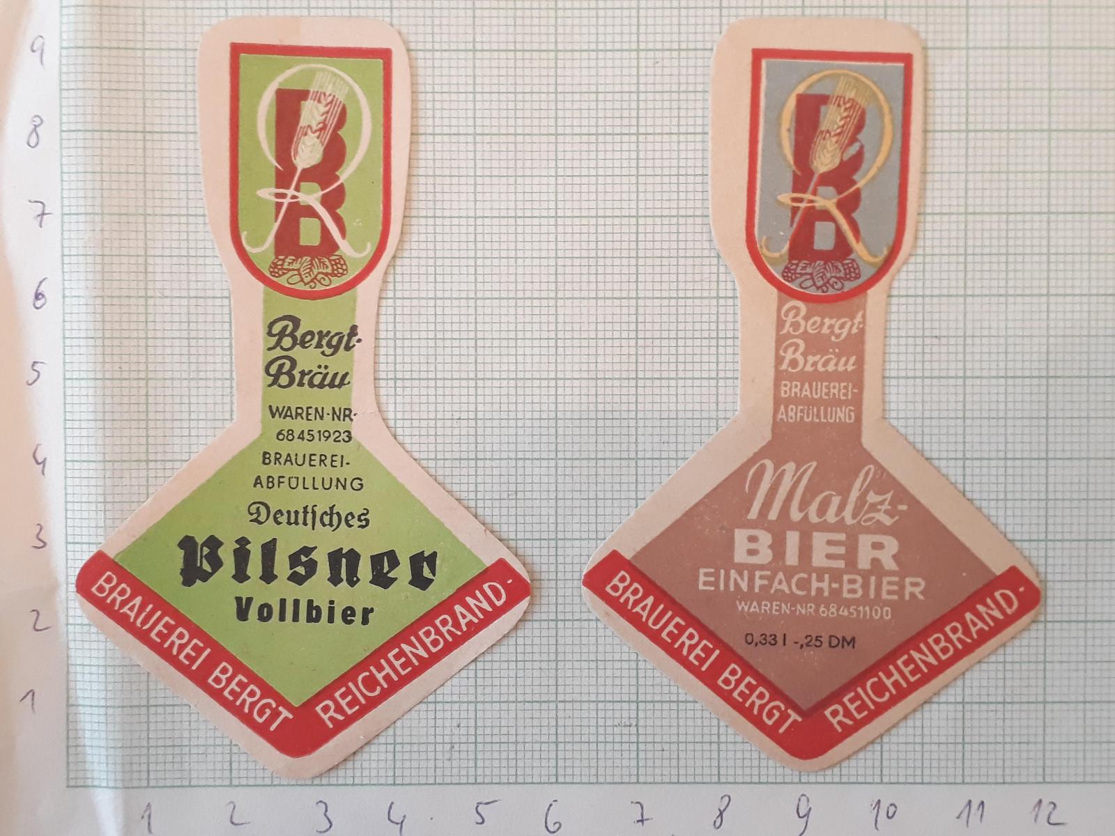 Bergt Bräu Reichenbrand - 2 staré pivné etikety - Pivo a súvisiace predmety