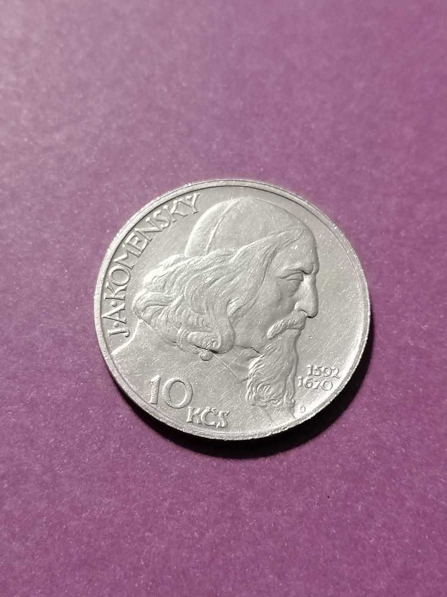 Strieborná minca, 10 Kčs J.A.Komenský - S 240233/07 - Numizmatika