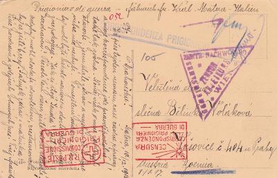 Rakúsko, Taliansko, zajatecká pošta Matera 1916 - Vršovice, Praha.