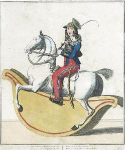 Chlapec a houpací kůň, kolor. litografie, (1830)