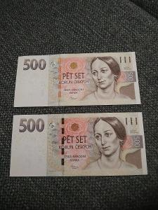 2ks bankovek 500kč s čísly po sobě 