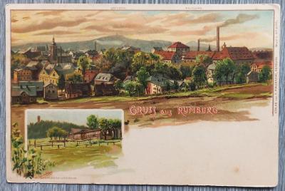 Rumburk - Rumburg - hezké litho - pohled na město - cca 1900