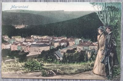 Mariánské Lázně - Marienbad - pěkná koláž s lidmi - 1902
