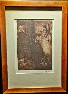 Bohuslav Reynek, Don Quijote, suchá ihla, 33 x 24 cm, sign. PD ceruzkou