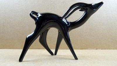 černě glazovaná keramická zvířata M. Smutného - Antilopa